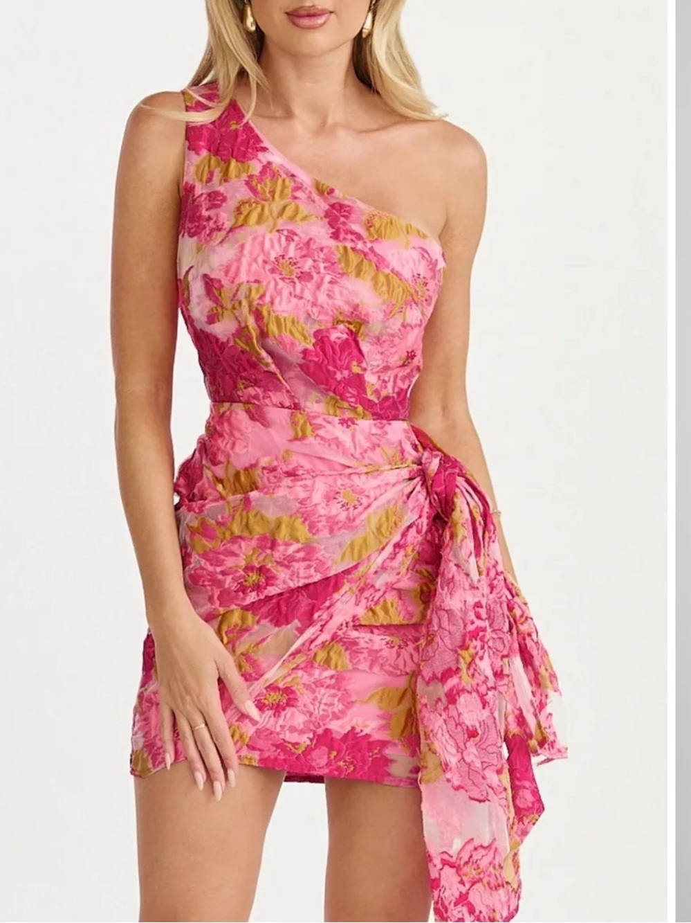 Reverse One-Shoulder Fuchsia Floral Mini Dress size 10 NWT